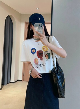 时髦趣味卡通彩色小人印花百搭宽松显瘦短袖T恤女2026春夏H032209