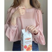 旅游 雪纺百搭宽松衬衣沙滩衫 2024女装 韩国外单上衣圆领灯笼袖