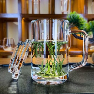 定制原矿原矿水晶大容量杯盖办公茶室高端带把手水晶玻璃水杯茶杯