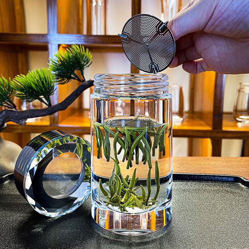水晶玻璃杯带盖密封泡茶杯家用办公茶水分离车载茶杯高档商务礼品