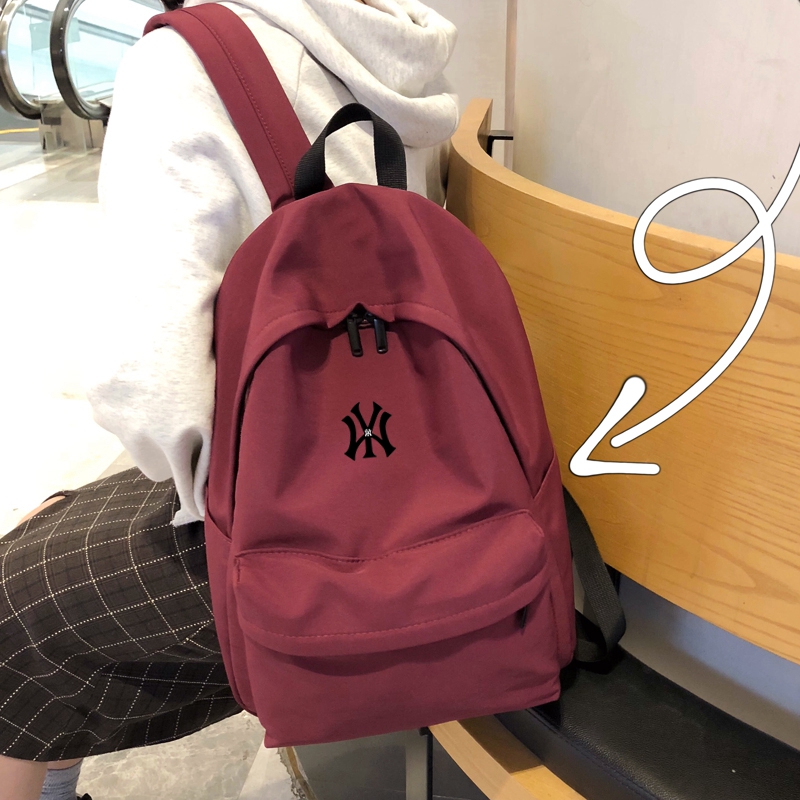 NY&NB书包古着感纯色双肩包尼龙防水校园学生背包电脑运动旅行包