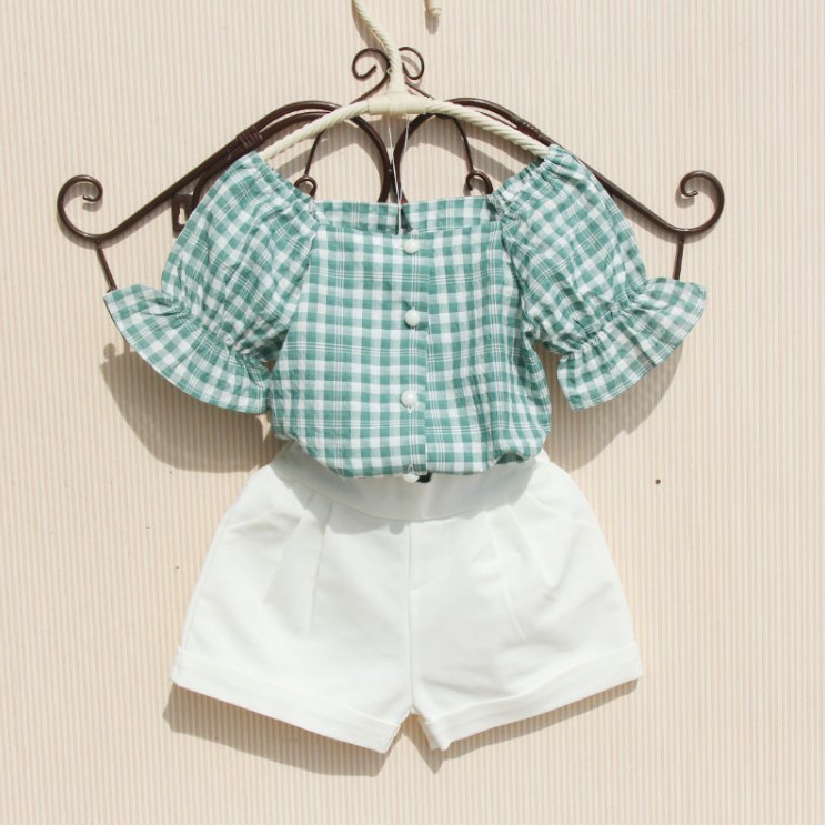 2020 summer girl Bubble Short sleeved lattice strapless shirt one word Easy pure cotton girl Western style jacketin the Children/Baby/Family fitted , Shirt  category - from Buy2taobao.com to provide professional Taobao agent buy service