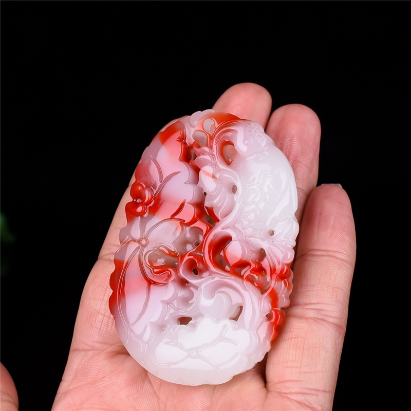 玉器新疆和田羊脂玉鱼吊坠红白玉鱼挂件玉牌子玉坠玉如意鱼男女项