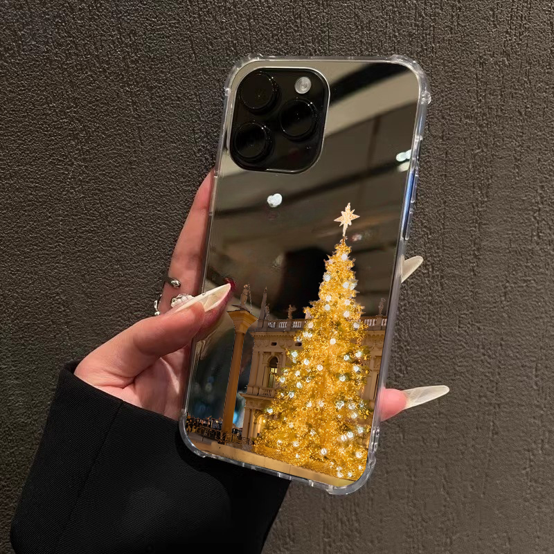 黄金圣诞树手机壳适用iPhone17pro max镜面苹果16pro发财13情侣OPPOReno14暴富三星S25好运华为P80VIVO小米15