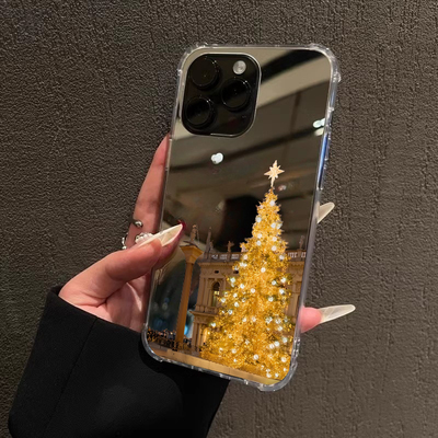 黄金圣诞树手机壳适用iPhone17pro max镜面苹果16pro发财13情侣OPPOReno14暴富三星S25好运华为P80VIVO小米15