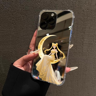 水冰月美少女镜面手机壳适用iPhone17pro max补妆镜子苹果16pro1312OPPOReno14月亮三星S25华为P80VIVO小米15
