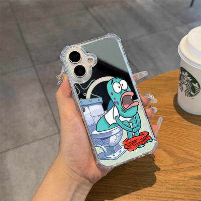 比奇堡居民磁吸镜面手机壳适用苹果iPhone17pro max苹果16透明磁吸华为Mate70丑鱼小米14酷酷鱼13P80三星S25U