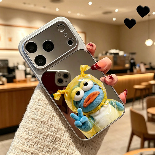 个性小丑鱼手机壳镜面适用iPhone17promax苹果16pro镜面15大视窗13可爱17pro卡通比奇堡1412软胶套15补妆镜子