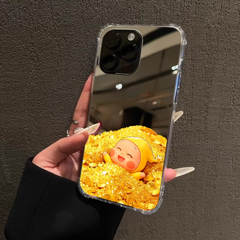 金堆星星人镜面手机壳适用iPhone17promax苹果16卡通13暴富OPPOReno14镜子三星S25华为P80VIVO小米15一加13