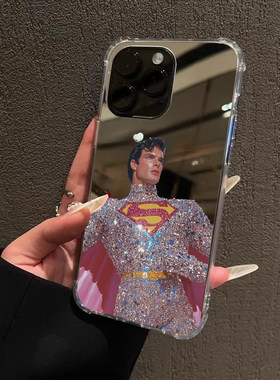奢华超人镜面手机壳适用iPhone17promax欧美风苹果1613高级OPPOReno14镜子三星S25华为P80VIVO小米15一加ACE3