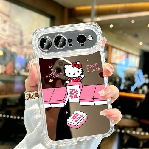 暴富女王适用华为Pura X View手机壳软胶镜面麻将发财kt猫华为阔直板女王pura x view防摔全包情侣套少女镜子