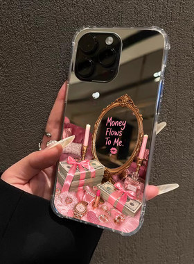 粉色富贵芭比手机壳适用苹果18promax镜面iPhone17pro14财运旺旺小米15暴富华为PuraXView三星S26Ultra软胶套
