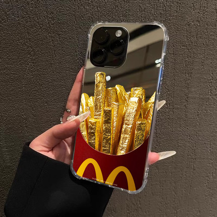 黄金万两薯条手机壳适用iPhone17pro max金色15promax软16Pro苹果13手机壳12pro13Pro补妆xsmax镜面14情侣款
