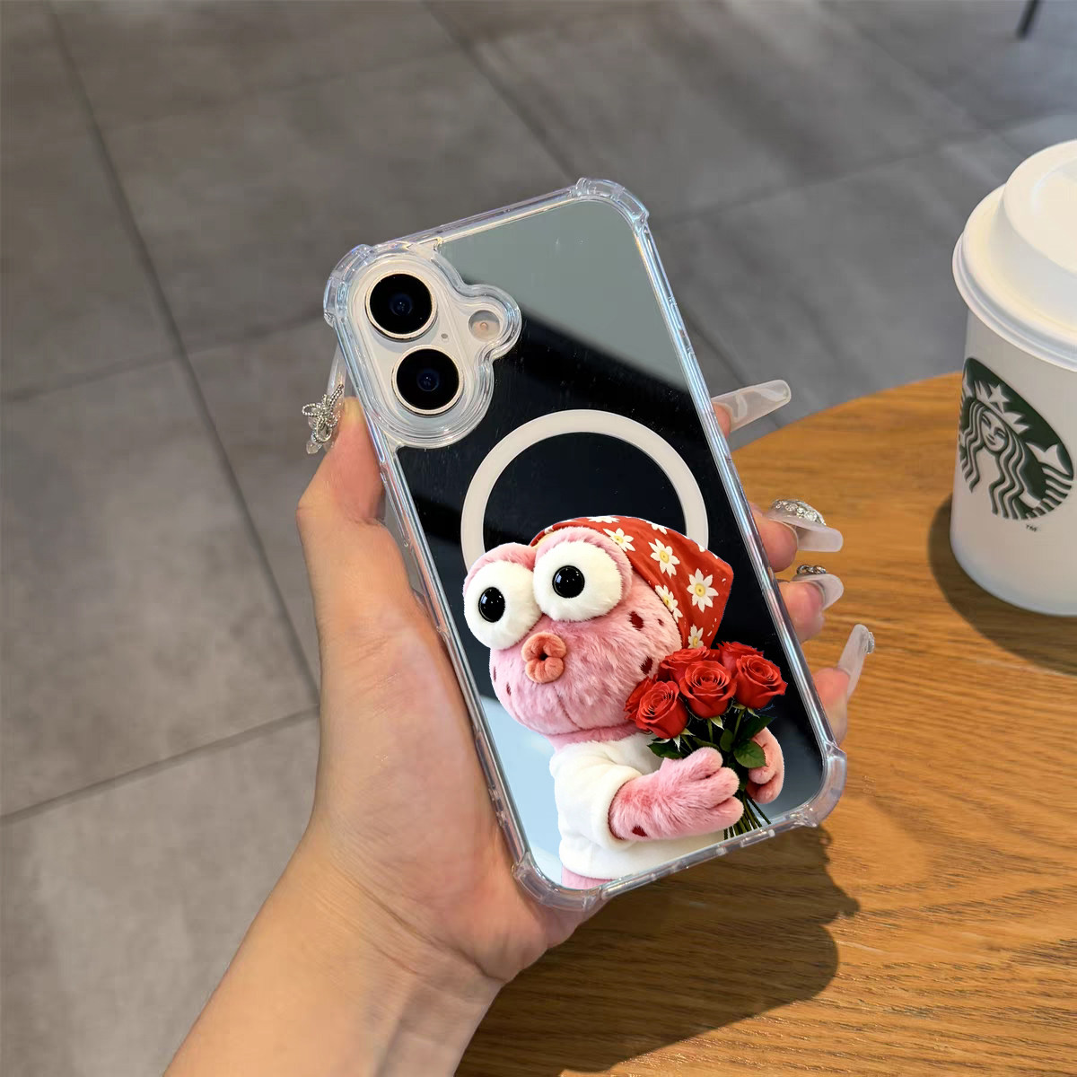 可爱比奇堡手机壳适用苹果iPhone17promax苹果13镜面14磁吸16pro补妆镜子小米15少女丑鱼12情侣三星S25Ulrta图片