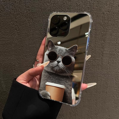 咖啡墨镜酷猫镜面手机壳适用iPhone17promax苹果1613蓝猫咪OPPOReno14三星S25华为P80VIVOS30小米15一加ACE3