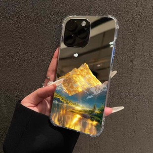 日照金山镜面手机壳适用iPhone16promax黄金雪山荣耀90华为Mate70金山倒影小米15好运OPPOReno镜面VIVOS20k80