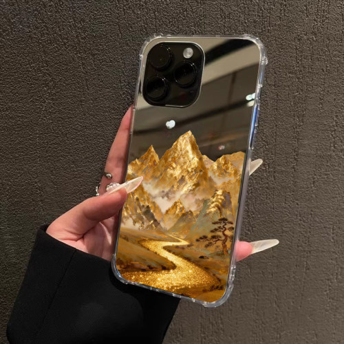 日照金山手机壳适用iPhone17pro max镜面苹果16pro补妆镜子1312流水生金OPPOReno14三星S25华为P80VIVO小米15