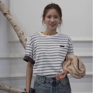 宽松休闲日常通勤条纹咖啡色双面穿短袖 25秋冬新款 T恤 INSIST