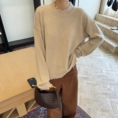 宽松休闲纯色针织羊绒衫