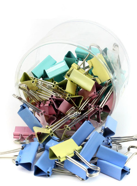 日兴牌彩色长尾夹15/19/25/32/41/51mm桶装书夹/票据燕尾夹铁票夹