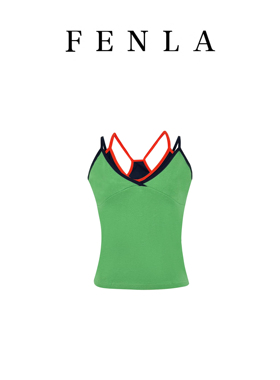 【惠姐私服】多巴胺甜假两件拼接修身v领吊带背心上衣 83846