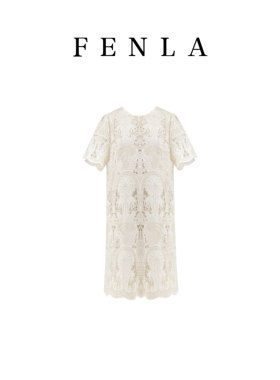 【惠姐私服】时尚圆领重工蕾丝刺绣镂空勾花宽松气质连衣裙 83789