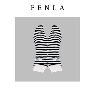 V领马甲背心开衫 高级感小香风条纹针织无袖 85639 惠姐私服