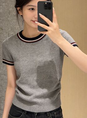 深圳南油大牌女装短袖潮流半袖打底衫2026夏季新款针织衫灰色上衣