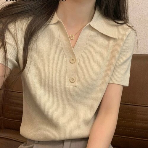 夏季纯欲polo领短袖薄款针织衫