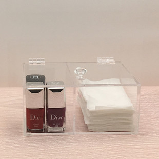 亚克力化妆棉收纳盒翻盖化妆品桌面收纳防尘棉签带盖手工整理 包邮