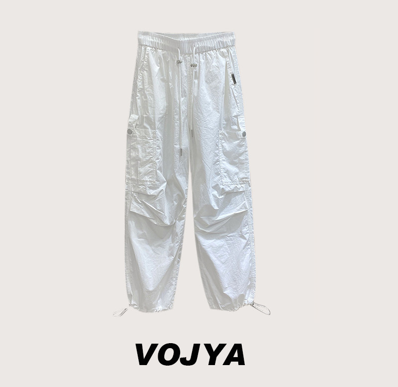VOJYA美式24新款春夏松紧腰工装裤收腰抽绳长裤百搭显瘦休闲裤女