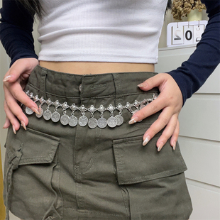 2025年新款波西米亚长款硬币吊坠腰链女士复古民族风金属时尚腰带