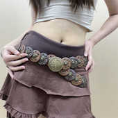 山本耀司2025年新款 复古辣妹亚文化重工铆钉圆盘拼接腰带皮带y2k