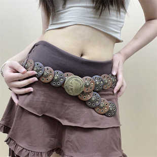 山本耀司2025年新款复古辣妹亚文化重工铆钉圆盘拼接腰带皮带y2k