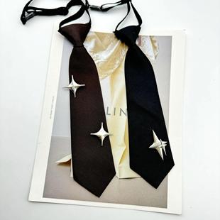 原创十字架领带JK女纯黑链子懒人衬衫网红ins痞帅免打星星领饰潮