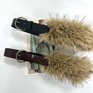 复古Y2K毛毛宽腰带女百搭金属扣皮带辣妹性感腰饰