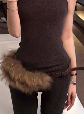 毛毛腰带Y2k亚文化秋冬百搭毛绒腰链皮草腰封辣妹性感腰饰嘻哈潮