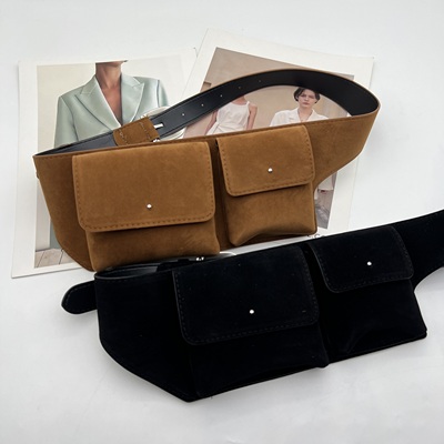 新款时尚绒面腰包女配裙子