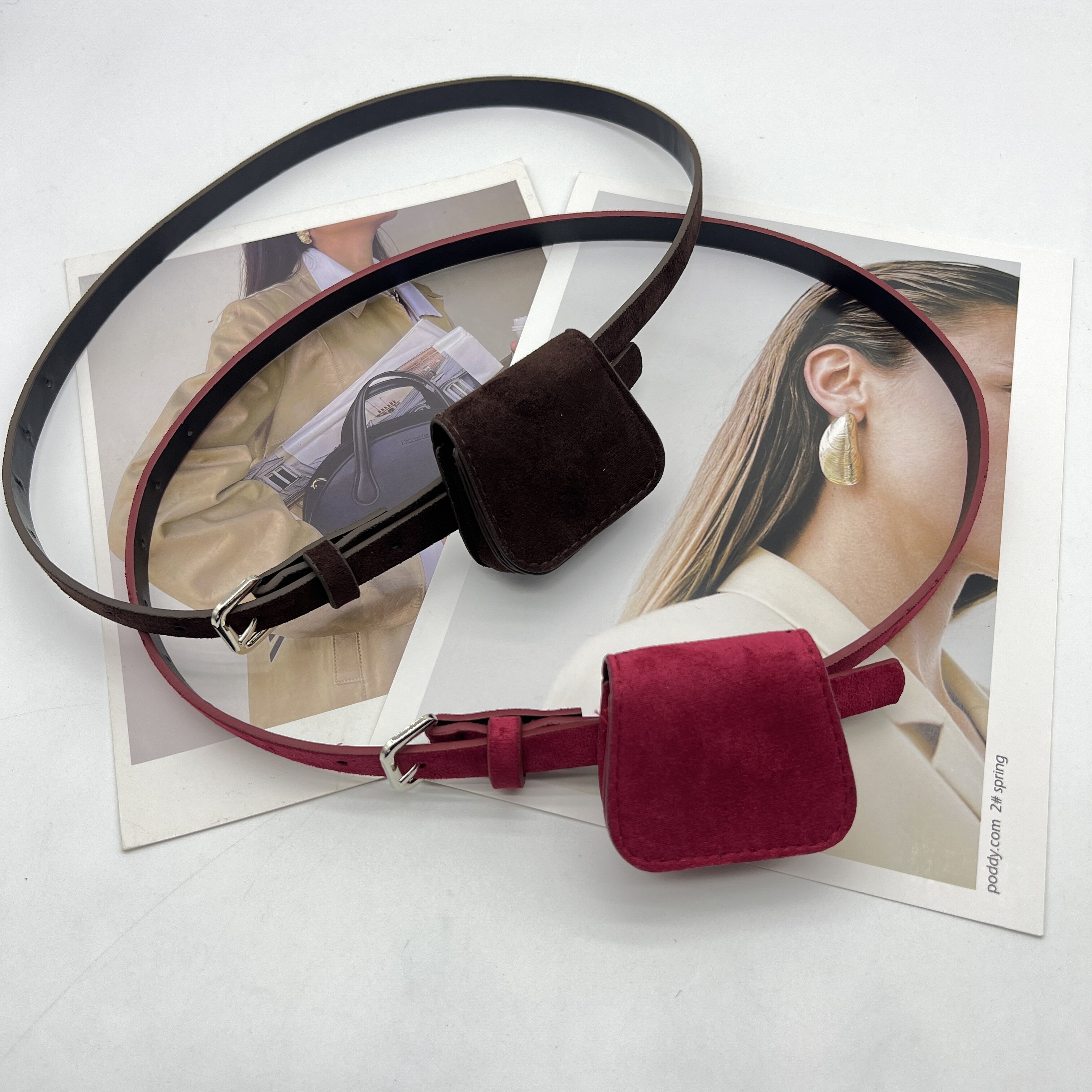 麂皮绒配西装大衣卡其高级腰带包