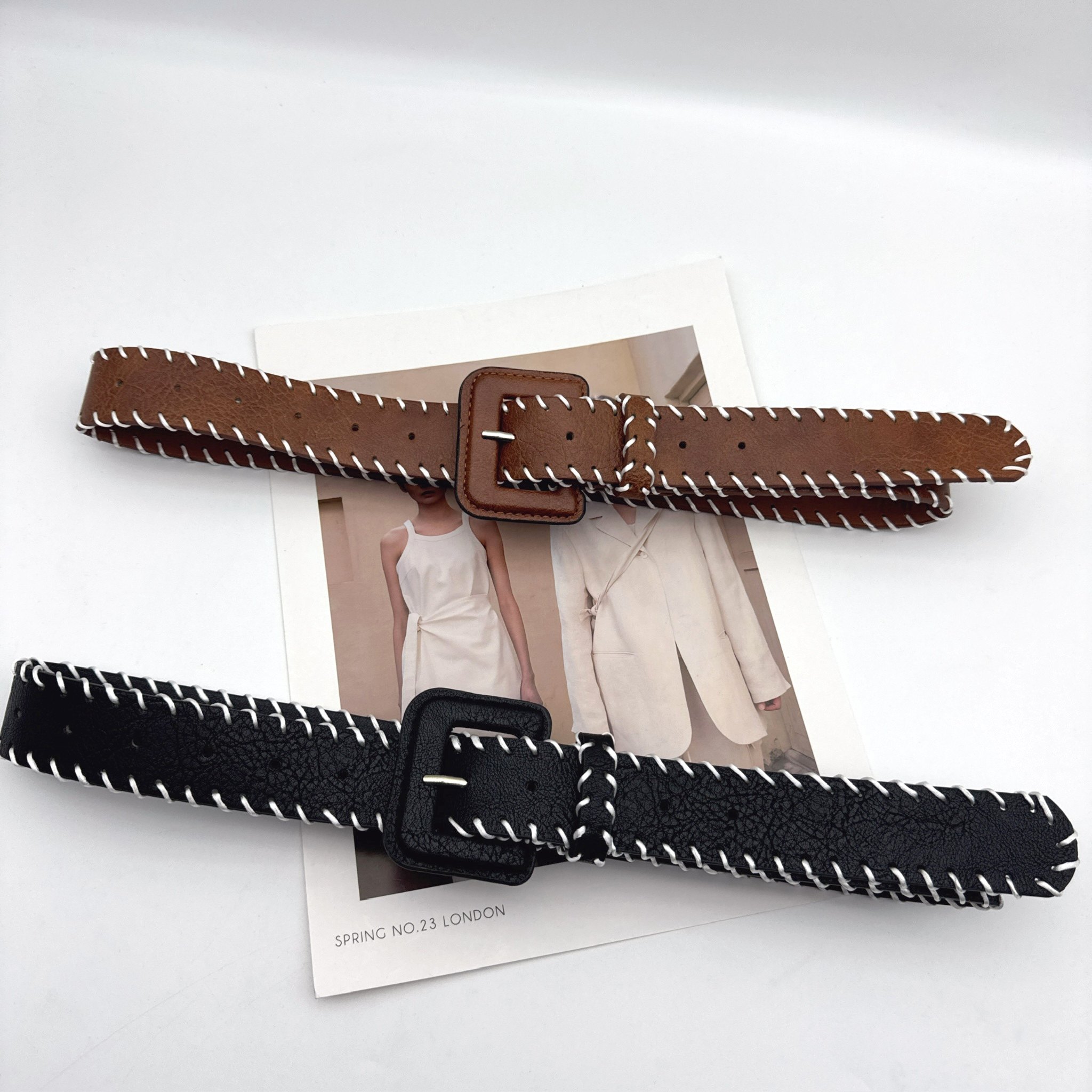 法式复古时髦度假风棕色编织宽腰带小众设计感百搭老钱风腰封皮带