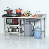 厨房不锈钢水槽台面围挡单槽带置物灶台架洗菜盆水池锅具煤气罐架
