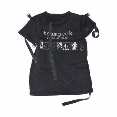 水洗做旧人物印花绑带短袖