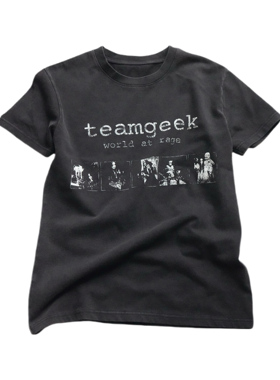 TEAMGEEK 25SS 全棉320G水洗做旧朋克摇滚人物印花宽短袖T恤男女