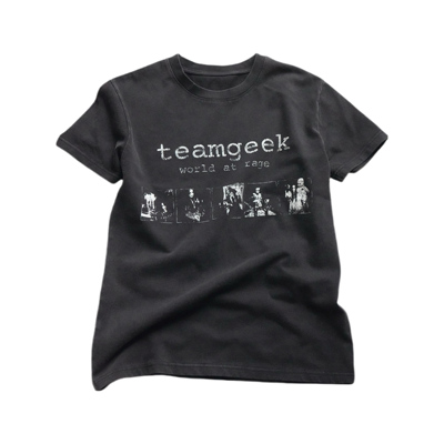 TEAMGEEK 25SS 全棉320G水洗做旧朋克摇滚人物印花宽短袖T恤男女