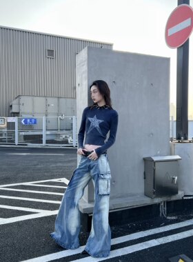水洗渐变喇叭牛仔裤春夏