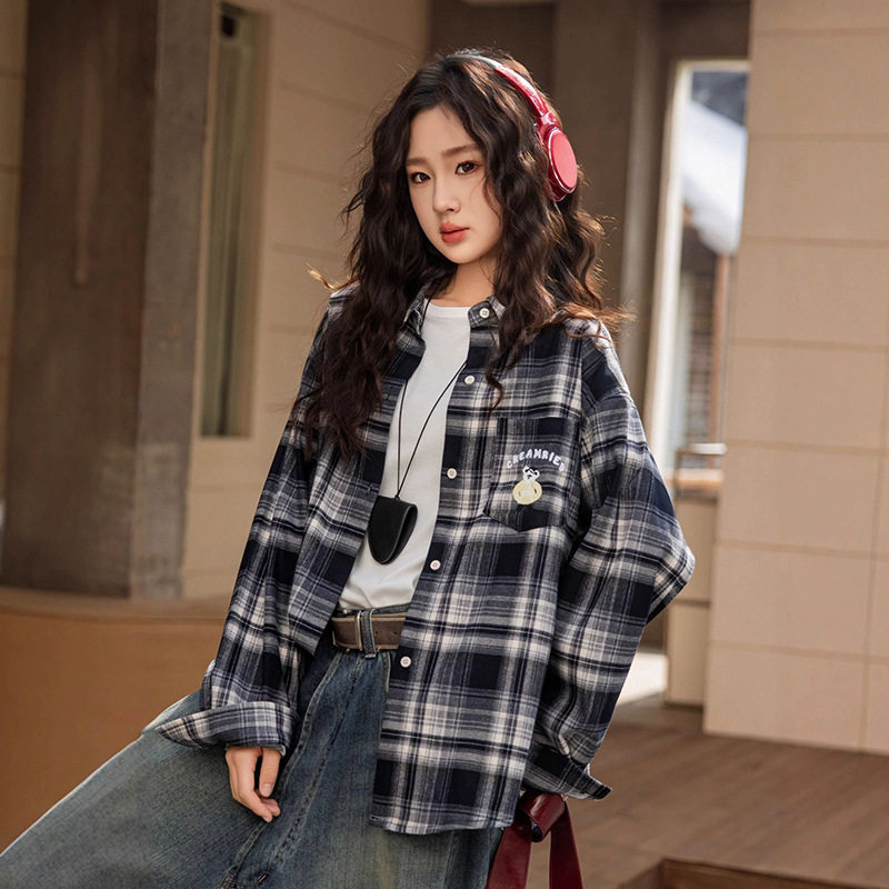 女童衬衫2025春秋新款初中生女长袖衬衣上衣女大童洋气薄款外套