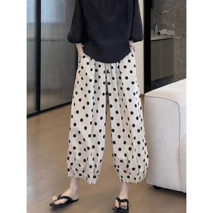 波点阔腿裤女2025夏季薄款大码欧货灯笼裤高腰九分哈伦萝卜裤