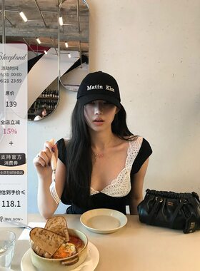 ZY625mm621黑白信件 蕾丝边方领短袖T恤女夏修身显瘦纯欲上衣