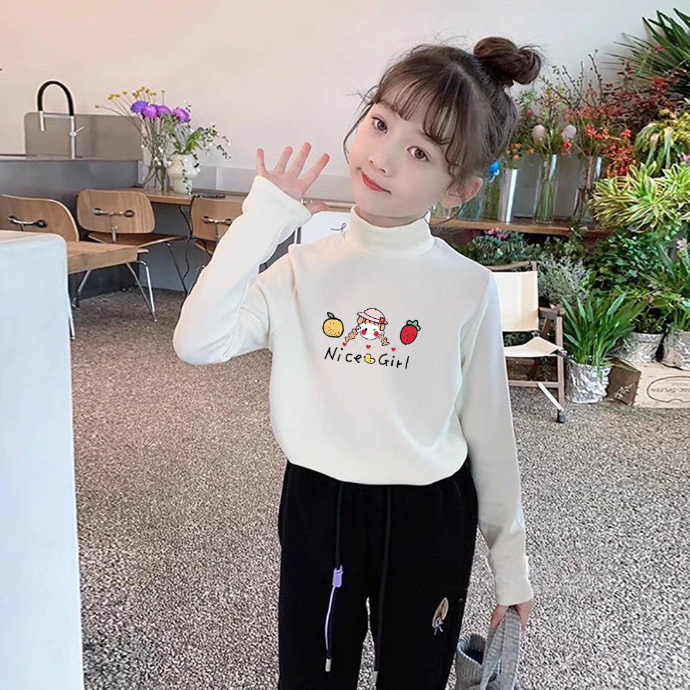 女童半高领德绒打底衫2025秋冬新款童装小女孩加厚卡通儿童上衣潮