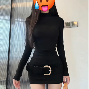 纯欲辣妹高领紧身收腰红色连衣裙女冬季内搭显瘦弹力百搭包臀短裙